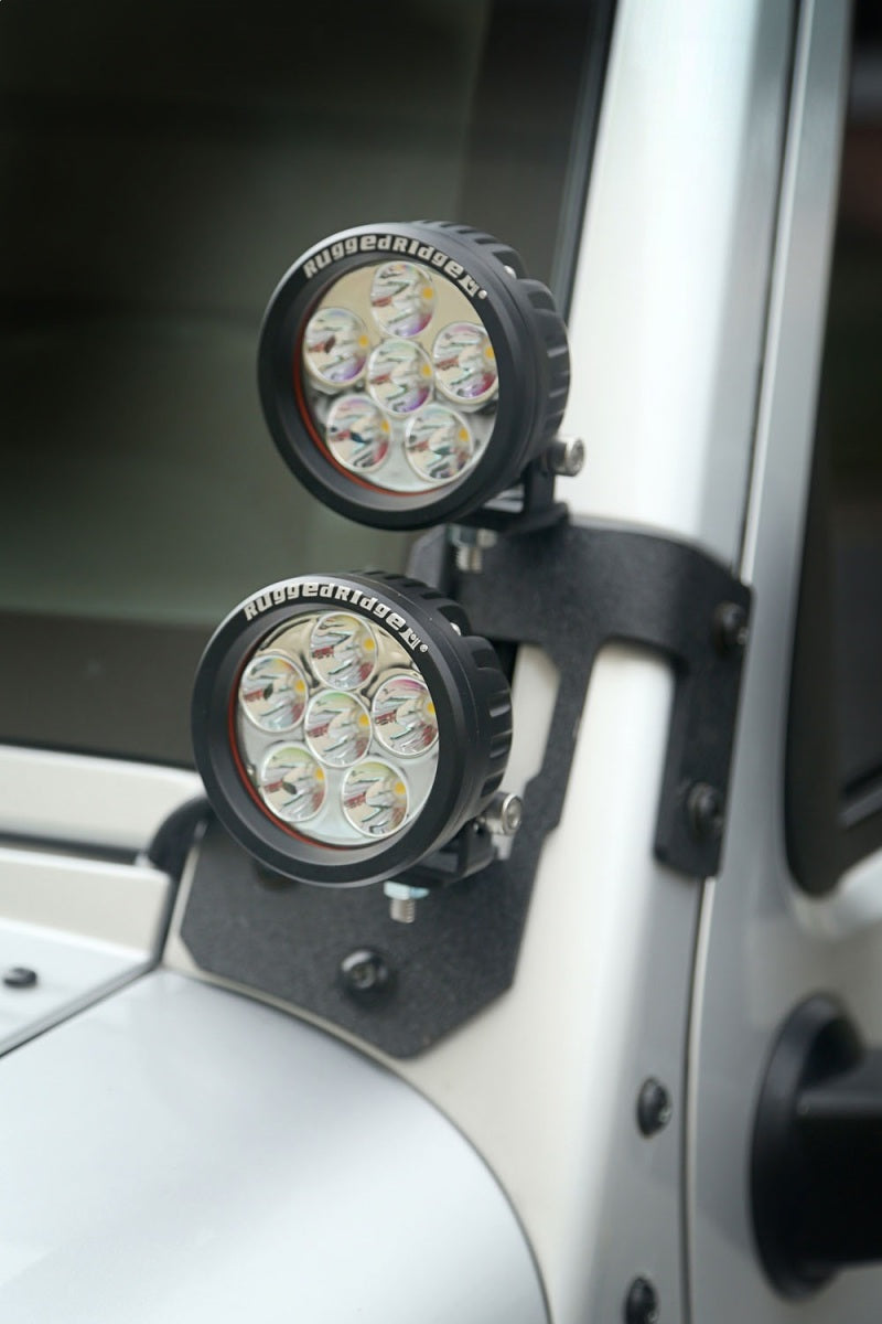 Load image into Gallery viewer, Rugged Ridge 07-18 Jeep Wrangler JK Textured Black Round A-Pillar LED Light Mount Kit
