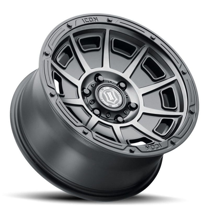 Load image into Gallery viewer, ICON Victory 17x8.5 5x5 -6mm Offset 4.5in BS Smoked Satin Black Tint Wheel
