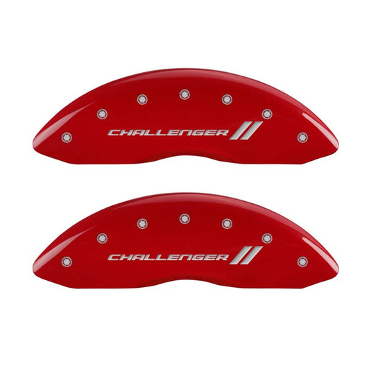 MGP 4 Caliper Covers Engraved Front & Rear With stripes/Challenger Red finish silver ch