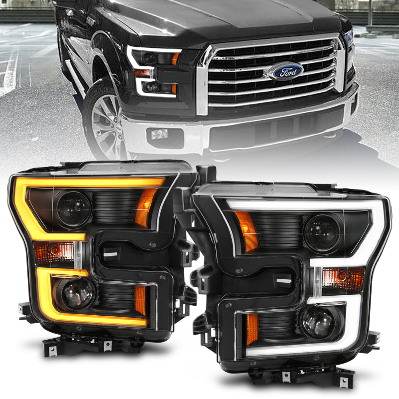 Load image into Gallery viewer, ANZO 2015-2017 Ford F-150 Projector Headlights w/ Plank Style Switchback Black w/ Amber
