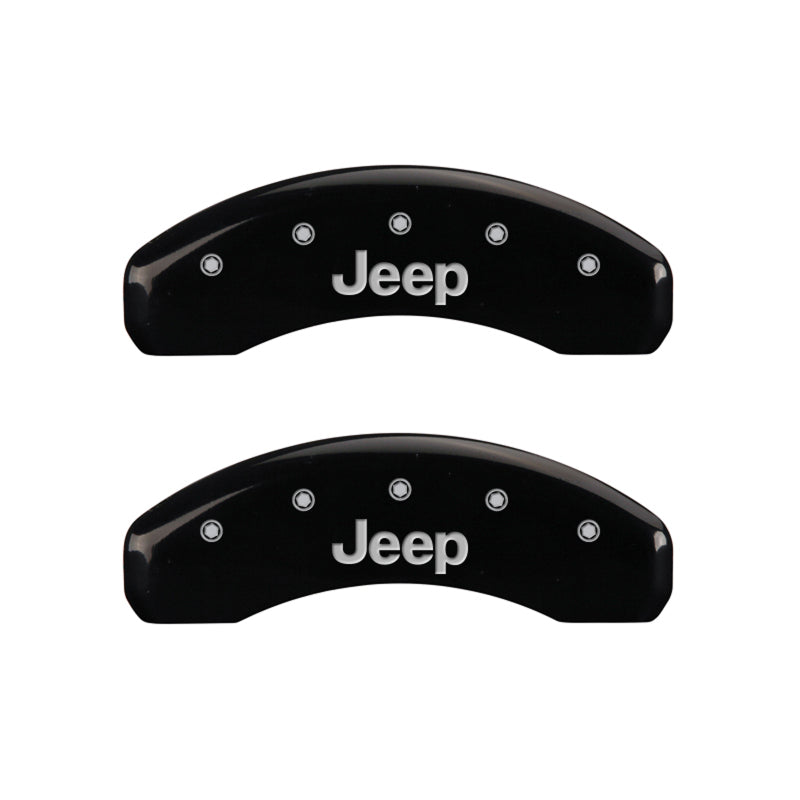 Load image into Gallery viewer, MGP 4 Caliper Covers Engraved Front &amp; Rear JEEP Black finish silver ch
