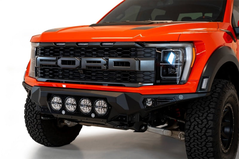 Load image into Gallery viewer, Addictive Desert Designs 2021+ Ford Raptor Bomber Front Bumper w/ 4 Rigid 360 6in Light Mounts
