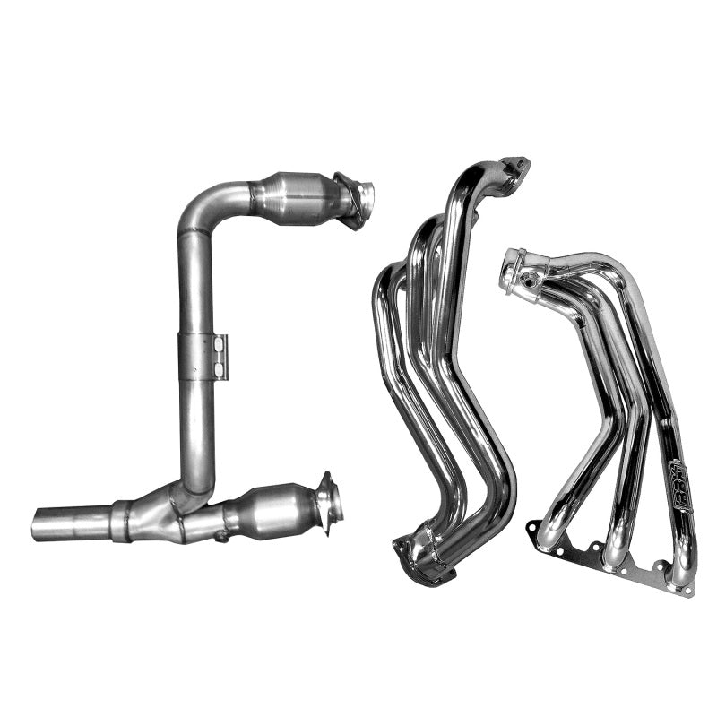 Load image into Gallery viewer, BBK 07-11 Jeep 3.8 V6 Long Tube Exhaust Headers And Y Pipe And Converters - 1-5/8 Chrome
