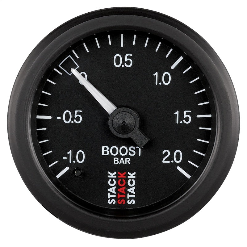 Load image into Gallery viewer, Autometer Stack 52mm -1 to +2 Bar T-Fitting 0.187in Barb (M) Mechanical Boost Pressure Gauge - Black

