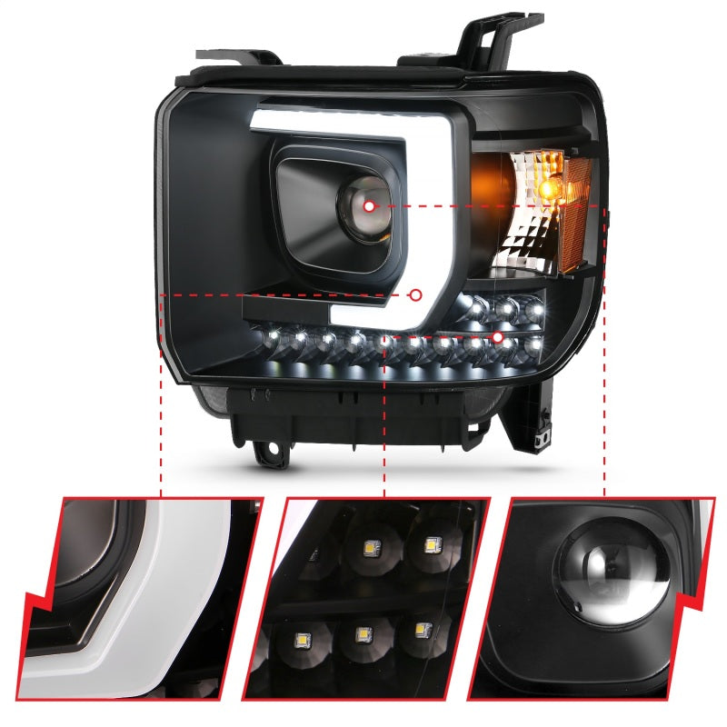 Load image into Gallery viewer, ANZO 2014-2015 GMC Sierra 1500HD Projector Plank Style Headlight Black W/ DRL
