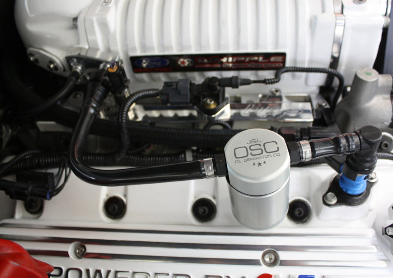 Load image into Gallery viewer, J&amp;L 07-14 Ford Mustang GT500 Passenger Side Oil Separator 3.0 - Clear Anodized
