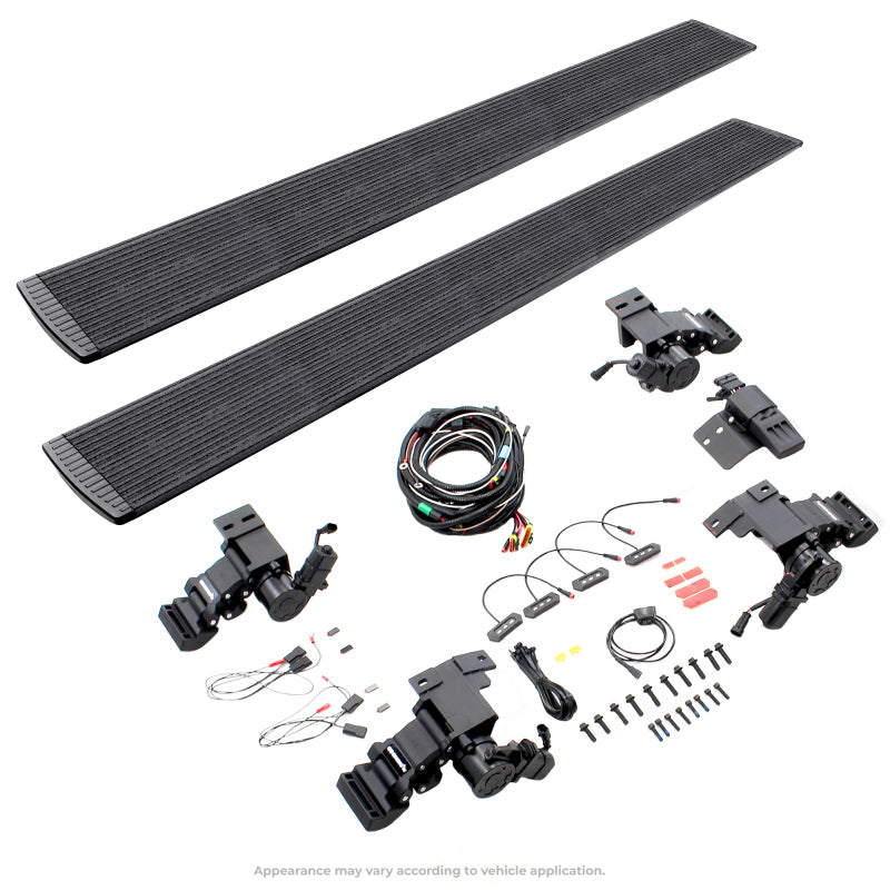 Load image into Gallery viewer, Go Rhino 19-23 Ram 1500 CC 4dr E-BOARD E1 Electric Running Board Kit 3 Brkt (No Drl) - Bedliner Coat
