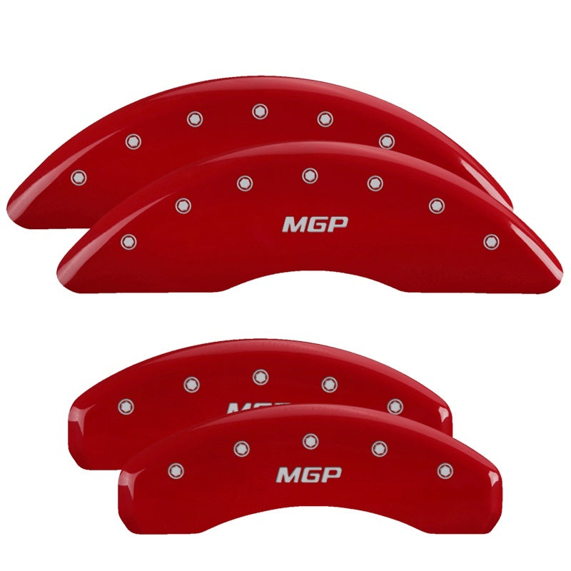 Load image into Gallery viewer, MGP 4 Caliper Covers Engraved Front &amp; Rear Oval logo/Ford Red finish silver ch
