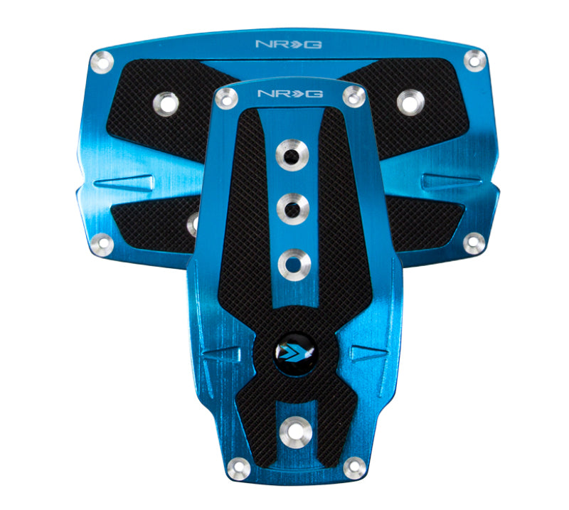 Load image into Gallery viewer, NRG Brushed Aluminum Sport Pedal A/T - Blue w/Black Rubber Inserts
