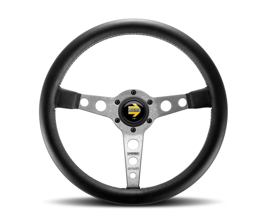 Momo Prototipo Steering Wheel 350 mm - Black Leather/Wht Stitch/Brshd Spokes