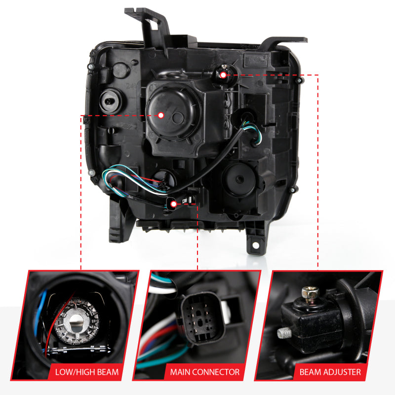 Load image into Gallery viewer, ANZO 2016-2019 GMC Sierra 1500 Projector Headlight Plank Style Black w/ Sequential Amber Signal

