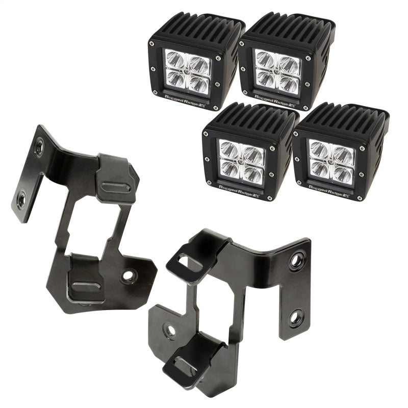 Load image into Gallery viewer, Rugged Ridge 07-18 Jeep Wrangler JK Semi-Gloss Black Square A-Pillar LED Light Mount Kit
