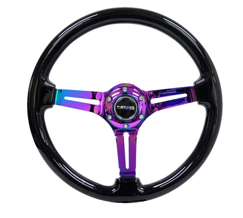Load image into Gallery viewer, NRG Reinforced Steering Wheel (350mm / 3in. Deep) Blk Wood w/Blk Matte Spoke/Neochrome Center Mark
