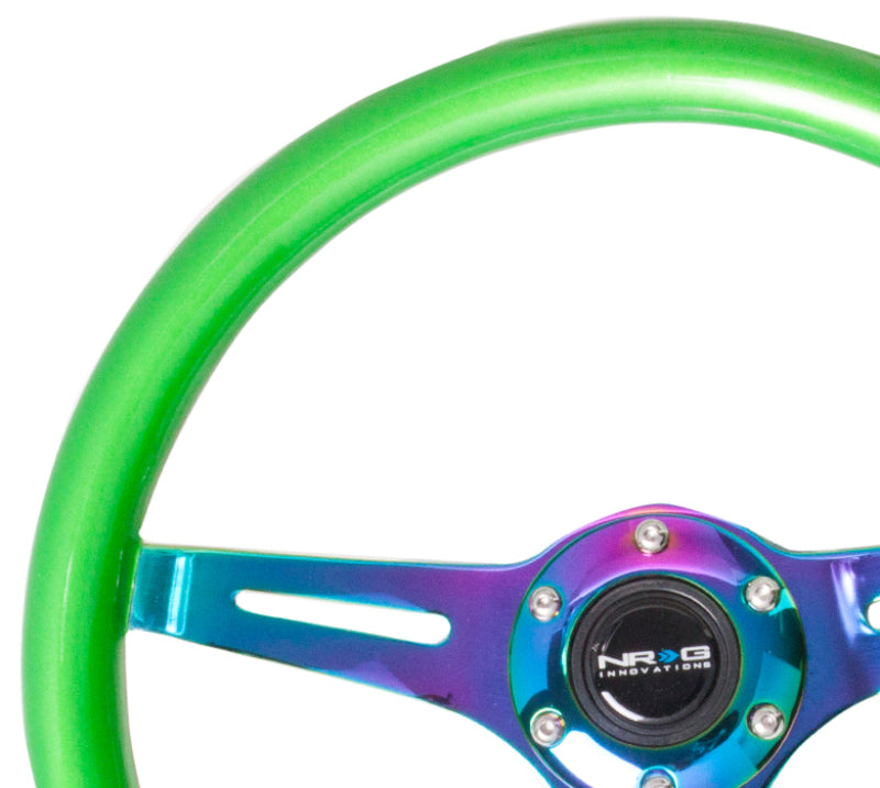 Load image into Gallery viewer, NRG Classic Wood Grain Steering Wheel (350mm) Green Pearl/Flake Paint w/Neochrome 3-Spoke Center
