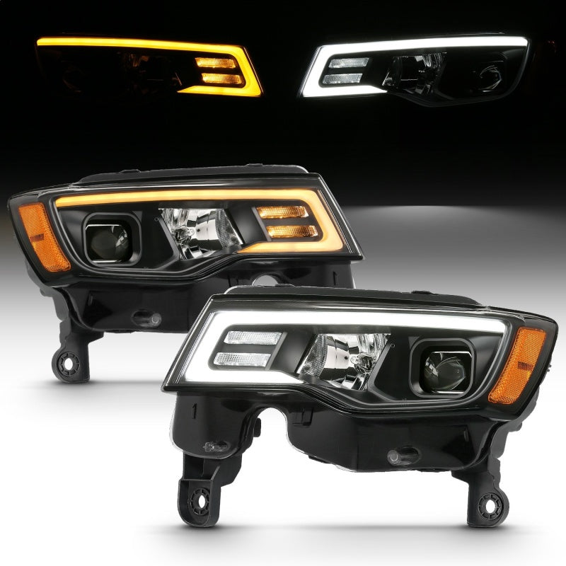 Load image into Gallery viewer, ANZO 2017-2018 Jeep Grand Cherokee Projector Headlights w/ Plank Style Switchback - Chrome w/ Amber
