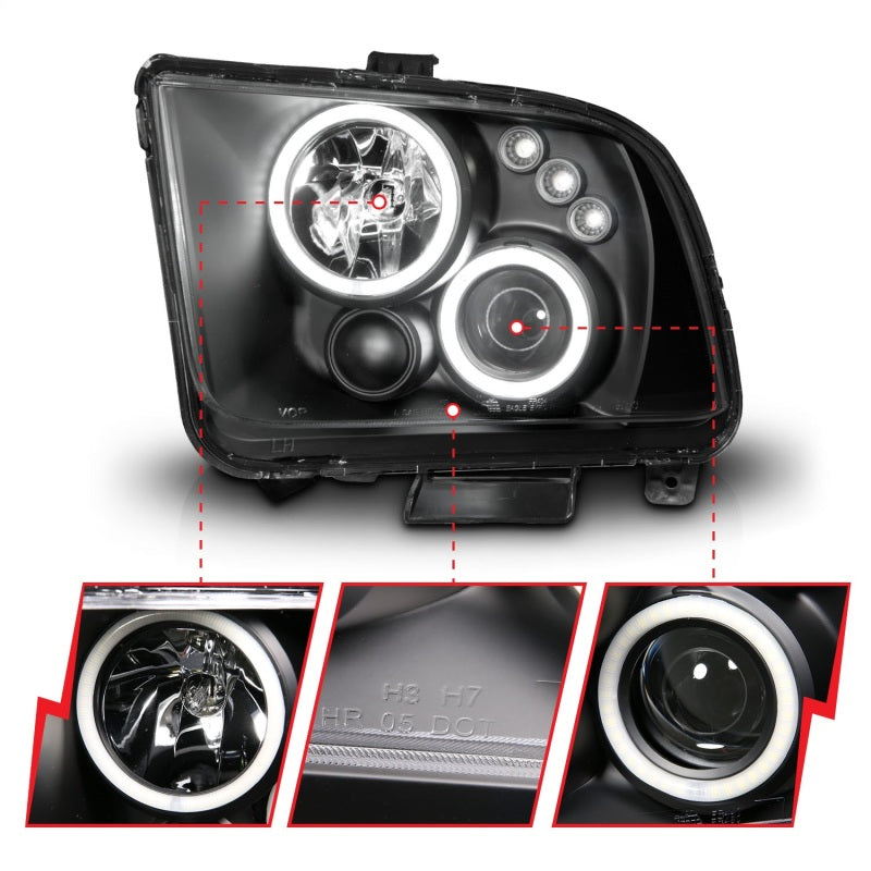 Load image into Gallery viewer, ANZO 2005-2009 Ford Mustang Projector Headlights w/ Halo Black
