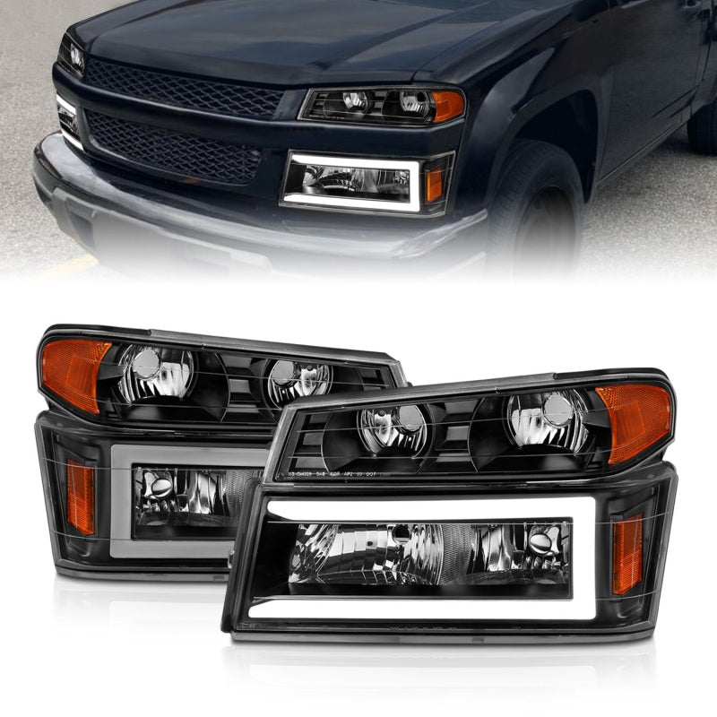 Load image into Gallery viewer, ANZO 04-12 GM Colorado/Canyon/I-Series Crystal Headlights - w/ Light Bar Black Housing 4pcs
