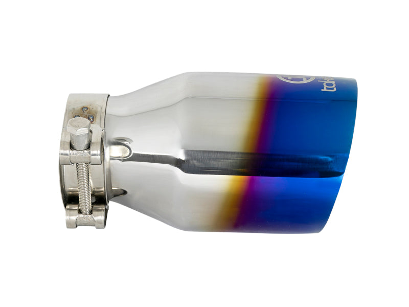Load image into Gallery viewer, aFe Takeda 304 Stainless Steel Clamp-On Exhaust Tip 2.5in Inlet / 4in Outlet - Blue Flame
