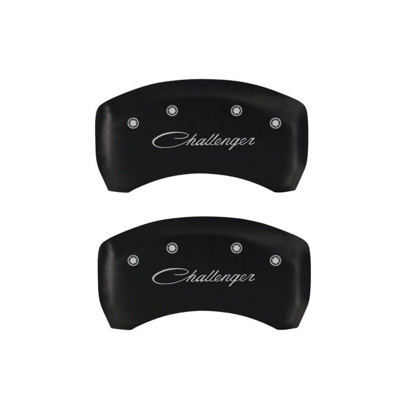 Load image into Gallery viewer, MGP 4 Caliper Covers Engraved Front &amp; Rear Cursive/Challenger Red finish silver ch
