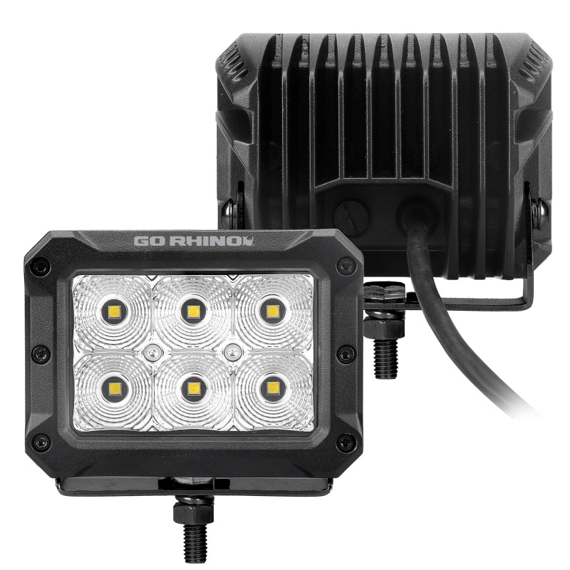 Load image into Gallery viewer, Go Rhino Xplor Bright Series Rectangle LED Flood Light Kit (Surface/Thread Std Mnt) 4x3 - Blk (Pair)

