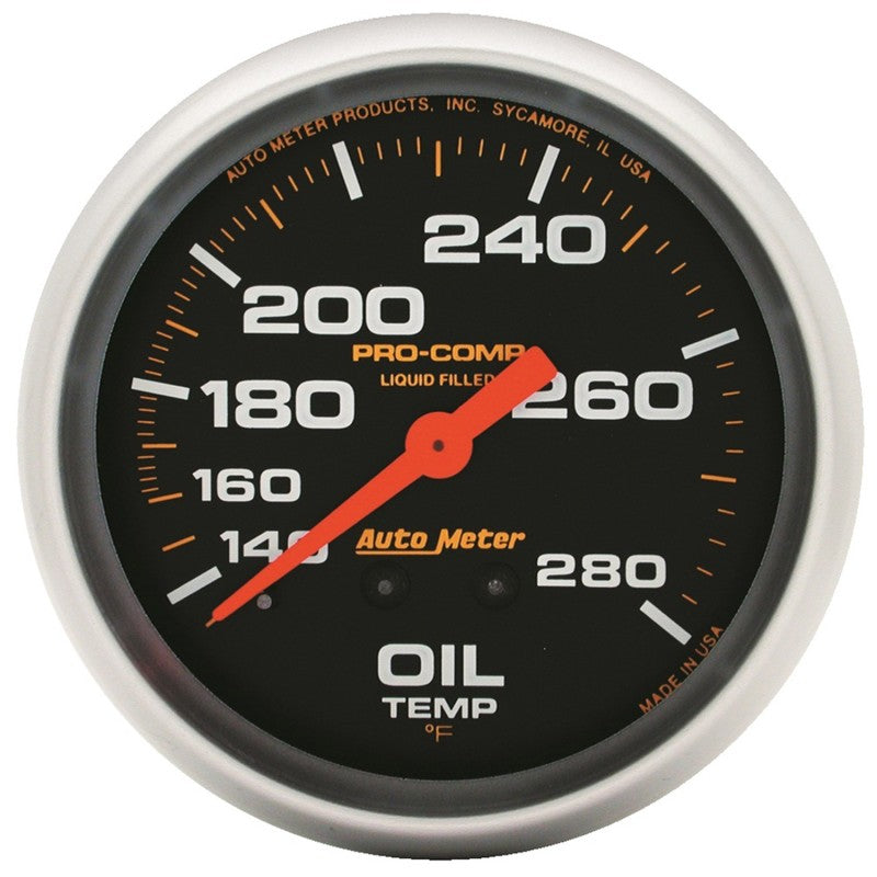 Load image into Gallery viewer, Autometer Liquid Filled Mechanical 66.7mm 140-280 deg F Oil Termperature Gauge Includes 12 ft Tubing
