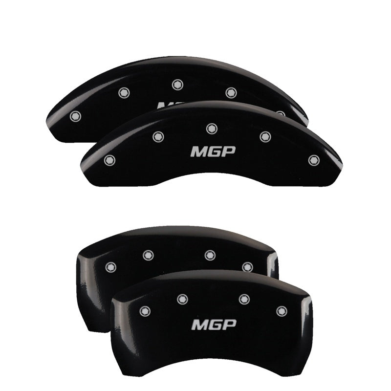 Load image into Gallery viewer, MGP 4 Caliper Covers Engraved Front &amp; Rear Bowtie Black finish silver ch
