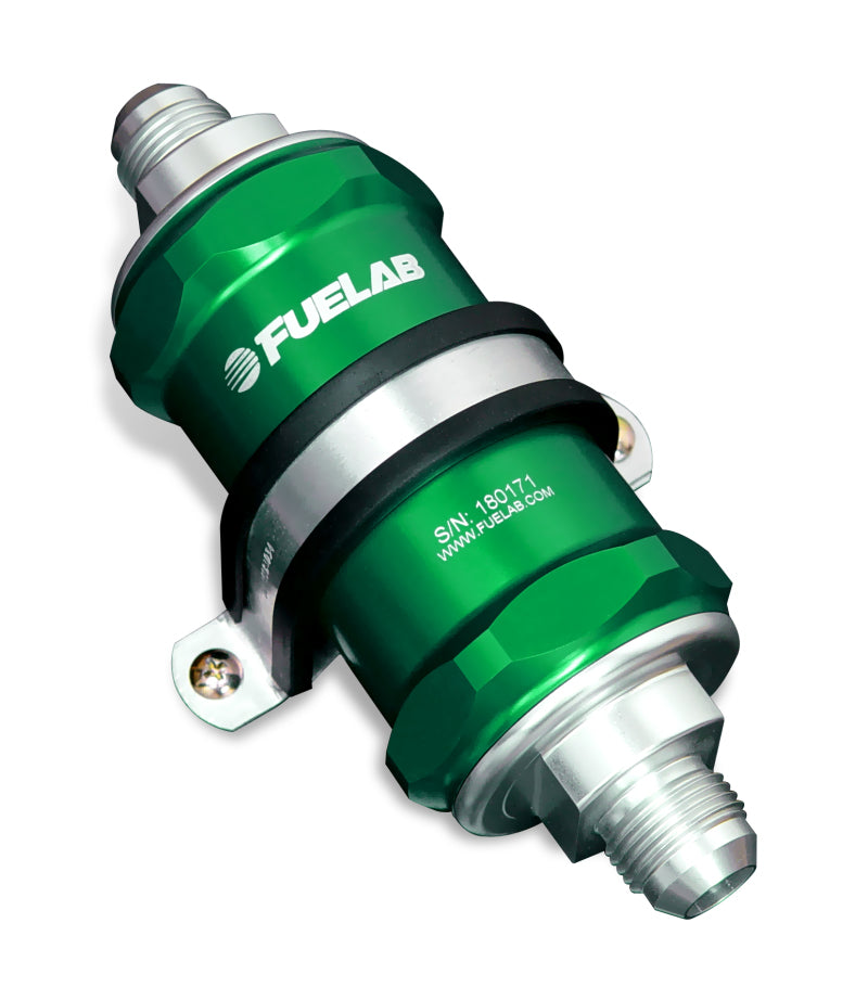 Load image into Gallery viewer, Fuelab 818 In-Line Fuel Filter Standard -6AN In/Out 100 Micron Stainless - Green
