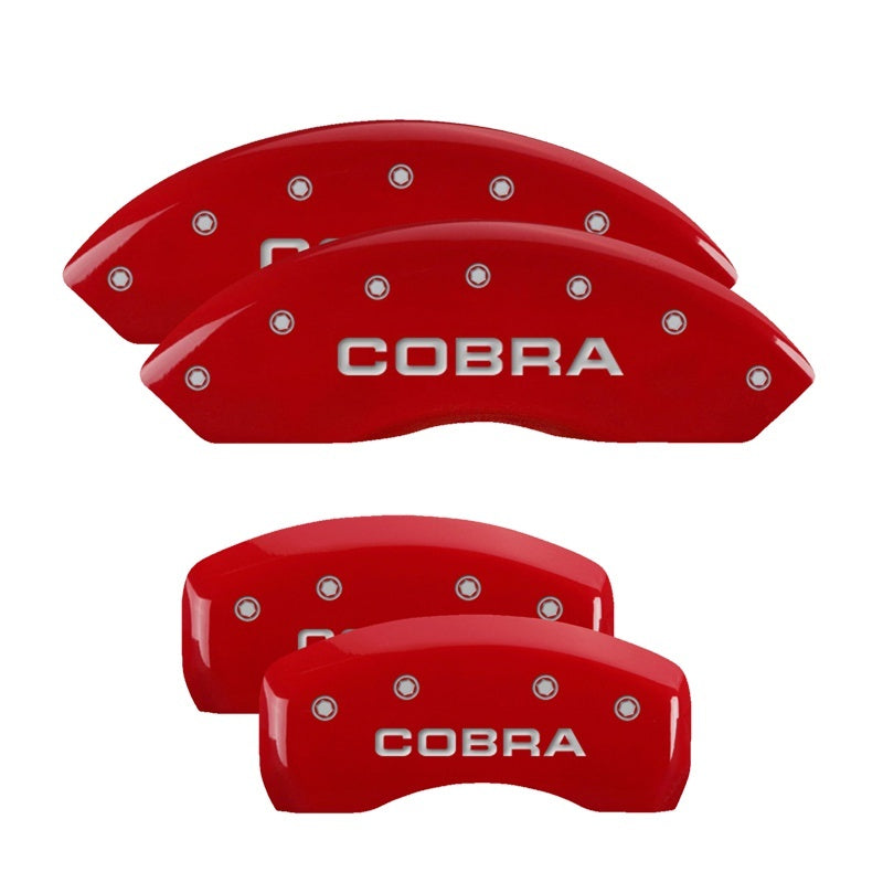 Load image into Gallery viewer, MGP 4 Caliper Covers Engraved Front &amp; Rear Cobra Red finish silver ch
