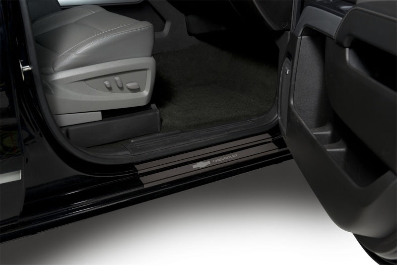 Load image into Gallery viewer, Putco 14-18 Chevy Silv LD - Regular Cab w/ CHEVROLET Etching (4pcs) Black Platinum Door Sills
