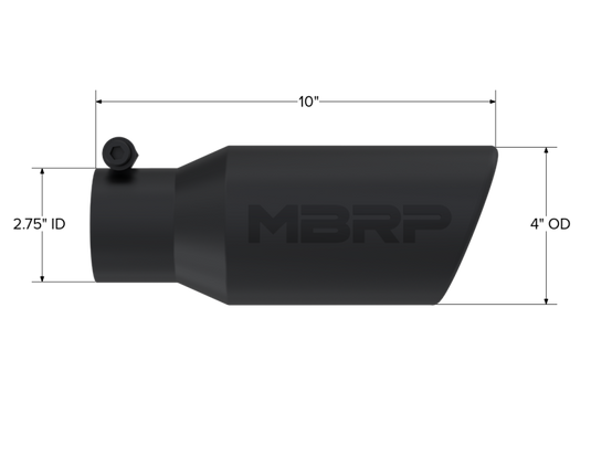 MBRP Universal Angled Rolled End Tip 4in OD / 2-3/4in Inlet / 10in Length - Black
