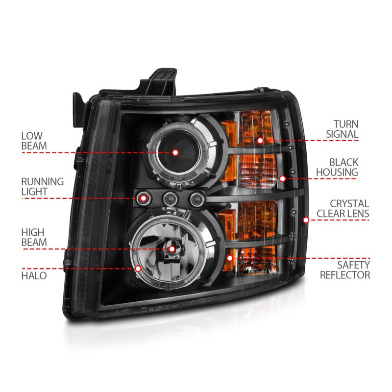 Load image into Gallery viewer, ANZO 2007-2013 Chevrolet Silverado 1500 Projector Headlights w/ Halo Black
