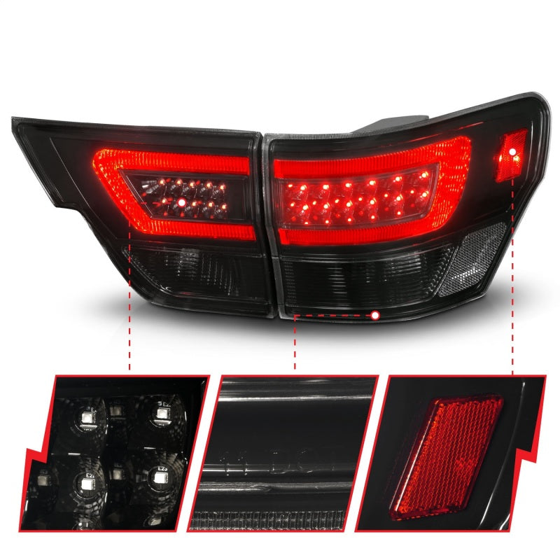 Load image into Gallery viewer, ANZO 11-13 Jeep Grand Cherokee LED Taillights w/ Lightbar Black Housing/Smoke Lens 4pcs
