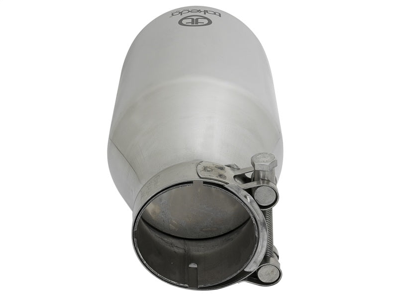 Load image into Gallery viewer, aFe Takeda 304 Stainless Steel Clamp-On Exhaust Tip 2.5in. Inlet / 4.5in. Outlet / 9in. L - Polished
