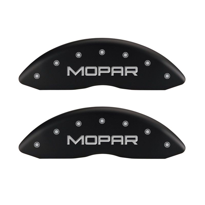 Load image into Gallery viewer, MGP 4 Caliper Covers Engraved Front &amp; Rear MOPAR Red finish silver ch
