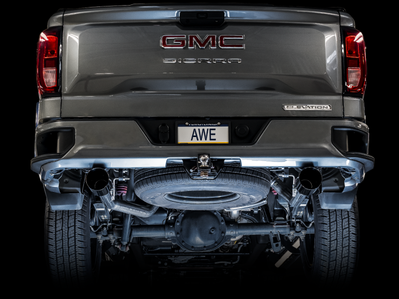 Load image into Gallery viewer, AWE Tuning 4th Gen GM 1500 5.3L 0FG Cat-Back Split Rear Exit (Flat Bumper) - Dual Diamond Tips
