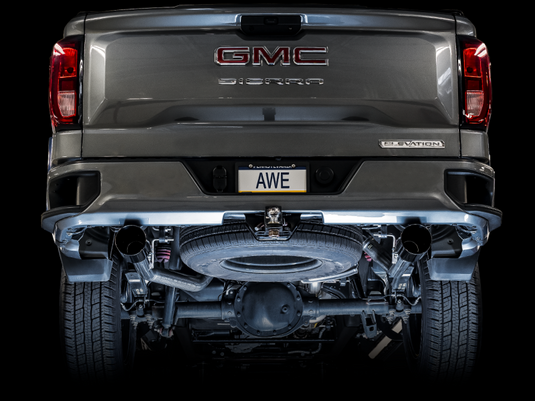 AWE Tuning 4th Gen GM 1500 5.3L 0FG Cat-Back Split Rear Exit (Flat Bumper) - Dual Diamond Tips