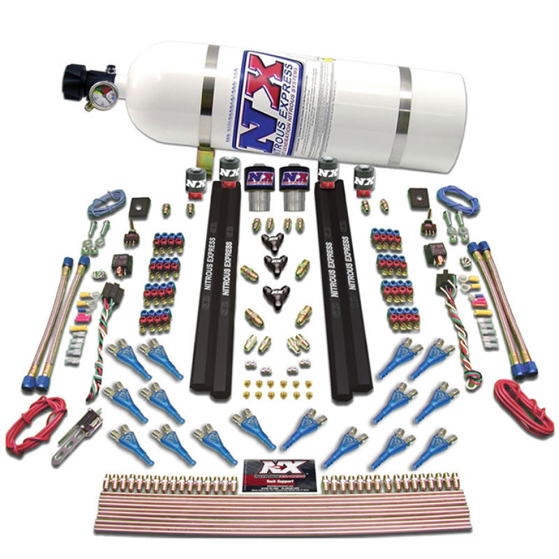 Load image into Gallery viewer, Nitrous Express Shark Dual Stage/Gas/Rails 16 Nozzles Nitrous Kit (200-1200HP) w/Composite Bottle
