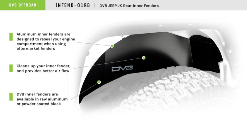 Load image into Gallery viewer, DV8 Offroad 07-18 Jeep Wrangler JK Rear Aluminum Inner Fender - Black
