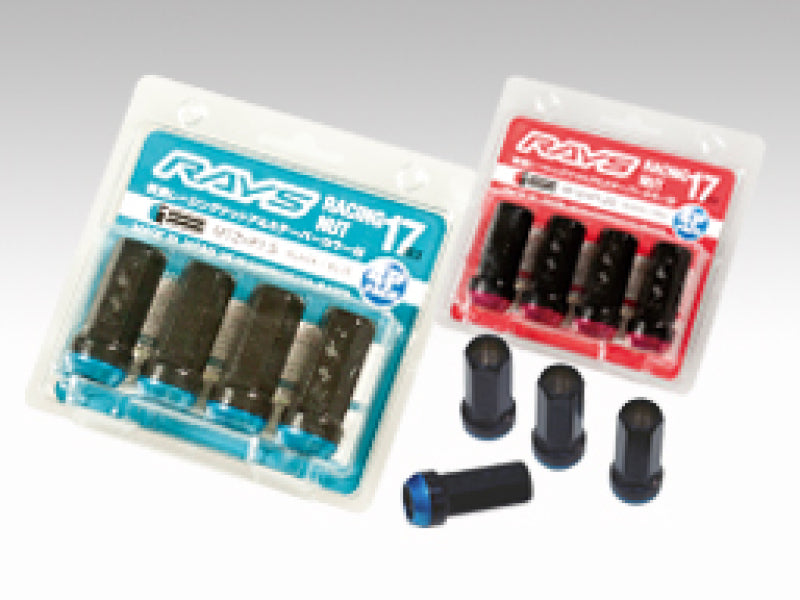 Load image into Gallery viewer, Rays 17 Hex Racing Nut 12x1.50 (Open End) (Blue Seat) - Black (2 Pieces)
