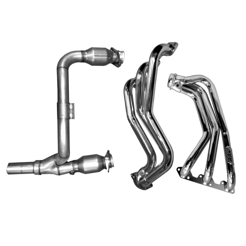 Load image into Gallery viewer, BBK 07-11 Jeep 3.8 V6 Long Tube Exhaust Headers And Y Pipe And Converters - 1-5/8 Chrome
