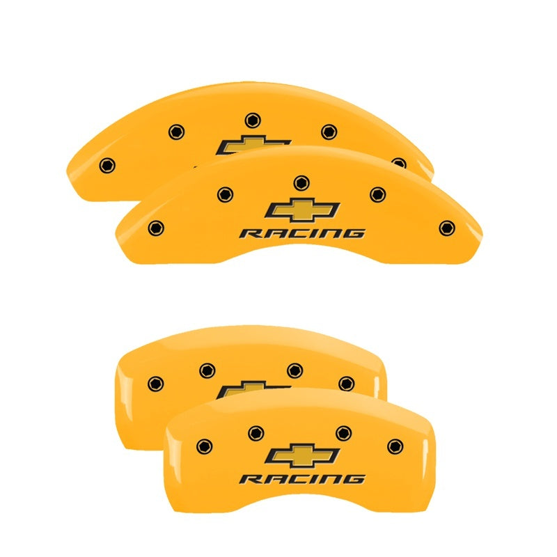 Load image into Gallery viewer, MGP 4 Caliper Covers Engraved Front &amp; Rear Gen 5/Camaro Yellow finish black ch
