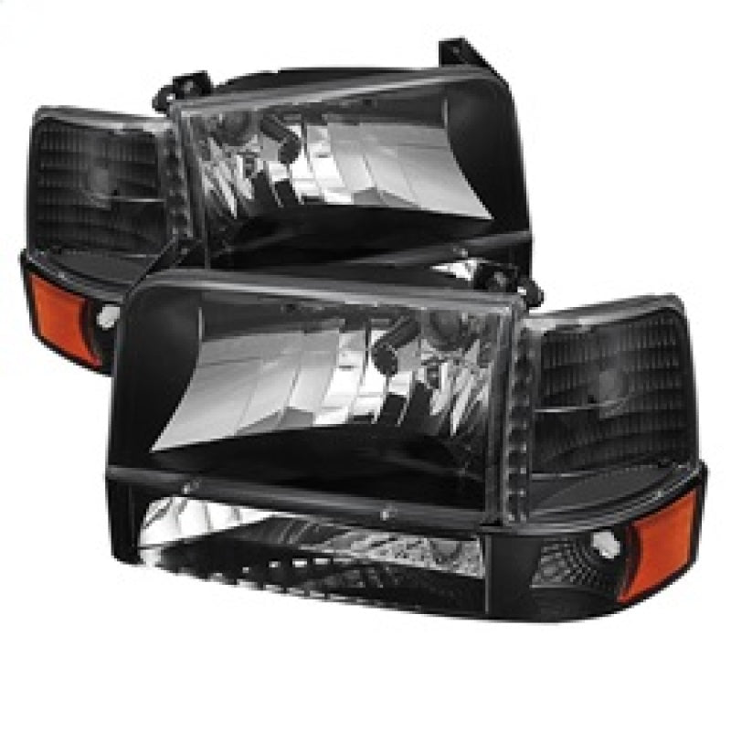 Load image into Gallery viewer, Xtune Ford F150/Bronco 92-96 Headlights w/Corner Bumper 6pcs Amber- Black HD-JH-FB92-SET-AM-BK
