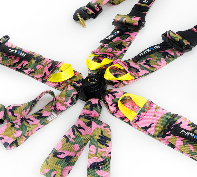 Load image into Gallery viewer, NRG FIA 6pt 2in. Shoulder Belt for HANS Device/ Rotary Cam Lock Buckle/ 3in. Waist Belt - Pink Camo
