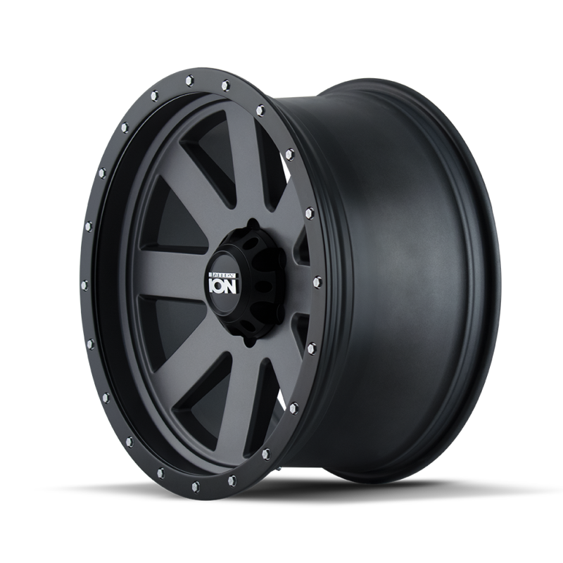 Load image into Gallery viewer, ION Type 134 18x10 / 5x139.7 BP / -19mm Offset / 108mm Hub Matte Gunmetal/Black Beadlock Wheel

