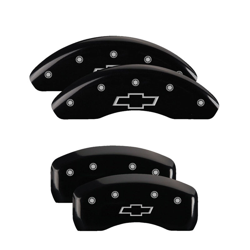 Load image into Gallery viewer, MGP 4 Caliper Covers Engraved Front &amp; Rear Bowtie Yellow finish black ch
