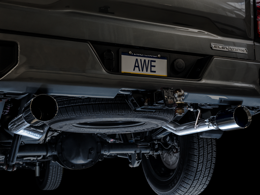 AWE Tuning 4th Gen GM 1500 5.3L 0FG Cat-Back Split Rear Exit (Flat Bumper) - Dual Diamond Tips