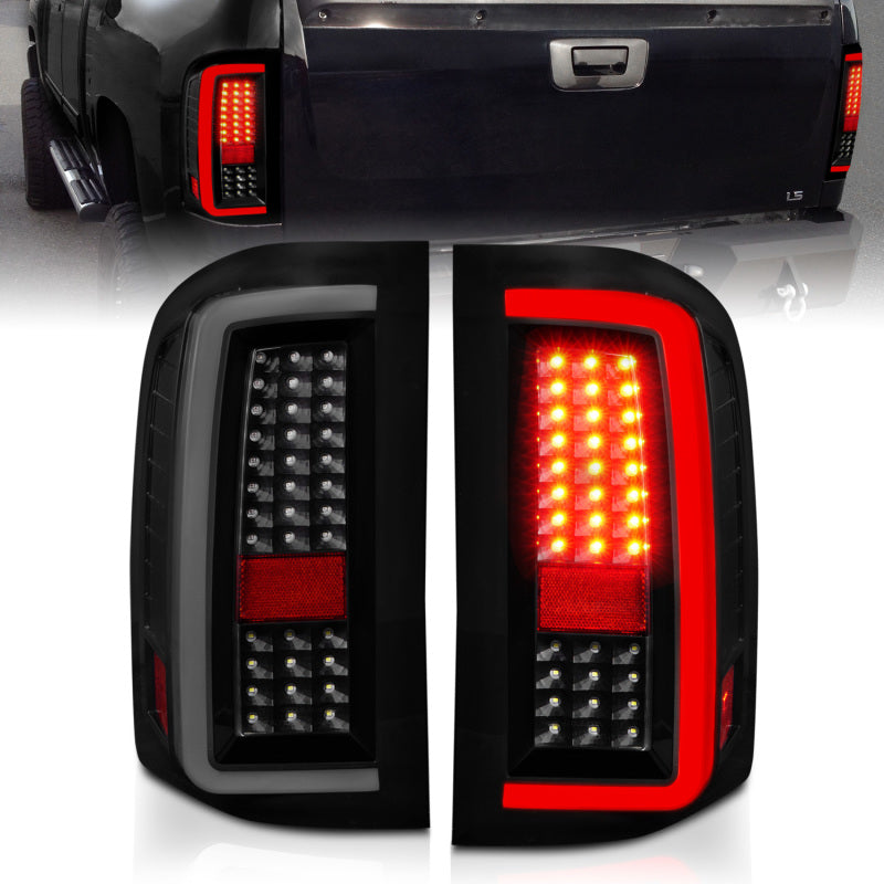 Load image into Gallery viewer, ANZO 2007-2013 Chevrolet Silverado1500/ 2500/ 3500 LED Tail Lights w/ Light Bar Black Housing Smoke
