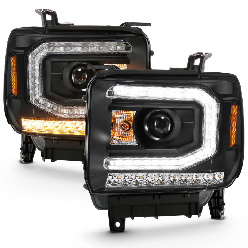 Load image into Gallery viewer, ANZO 2016-2019 GMC Sierra 1500 Projector Headlight Plank Style Black w/ Sequential Amber Signal
