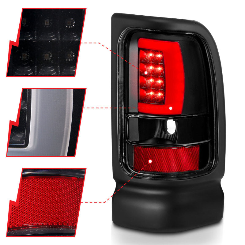 Load image into Gallery viewer, ANZO 1994-2001 Dodge Ram 1500 LED Taillights Plank Style Black w/Clear Lens
