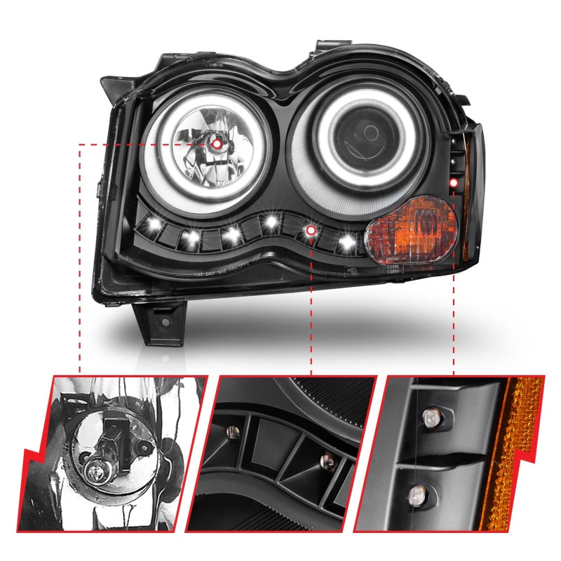 Load image into Gallery viewer, ANZO 2008-2010 Jeep Grand Cherokee Projector Headlights w/ Halo Black (CCFL)
